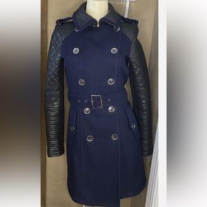 Navy and Black Double-Breasted Women's Coat